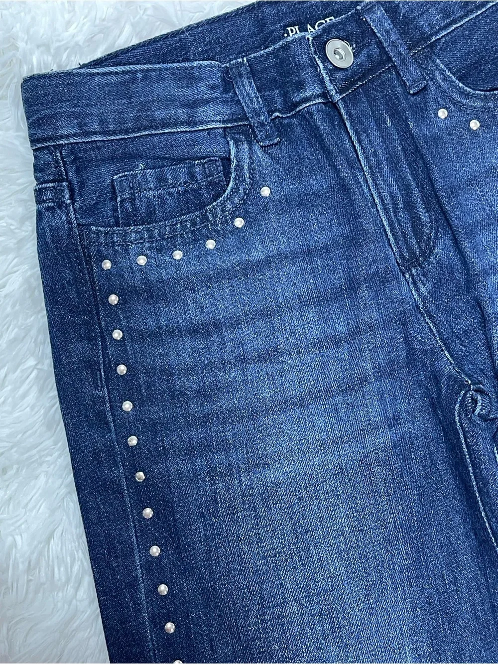 The Children's Place Girl’s Dark Blue Studded Wide-Leg Jeans Size 8 NWT
